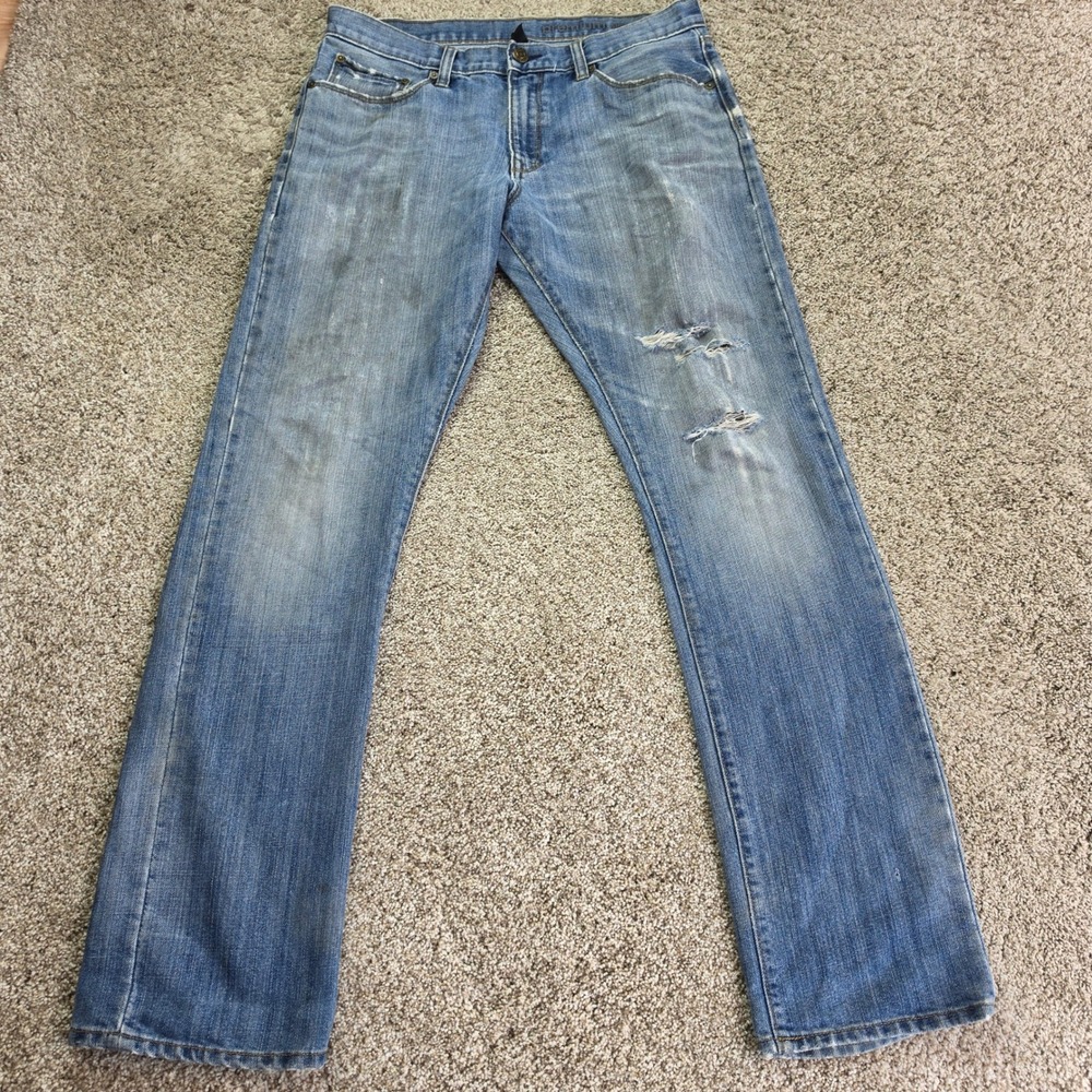Gap 1969 Premium Slim Straight Jeans Mens 34x34 Blue Distressed Casual Outdoor